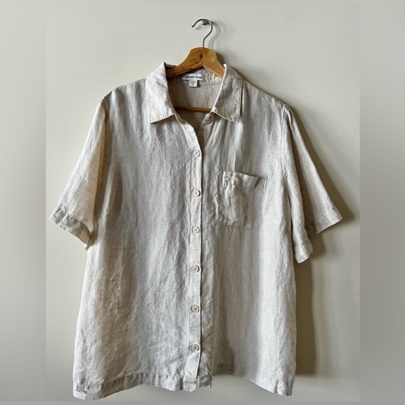 Coldwater Creek Linen Blouse Top 1x Tan - Picture 2 of 11